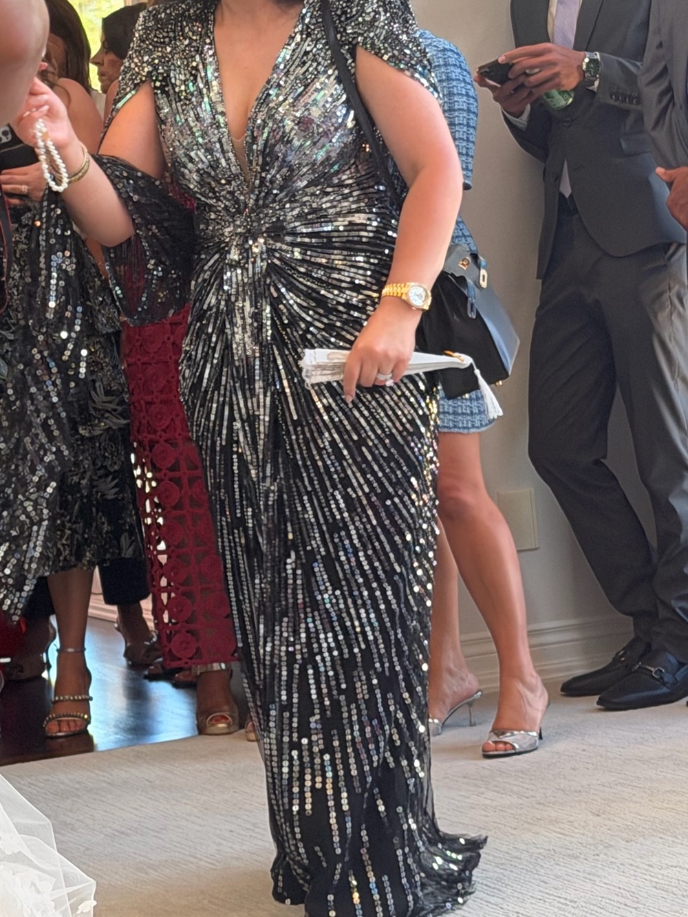 Jenny Packham Black Sequin Twist-Front Maxi Gown